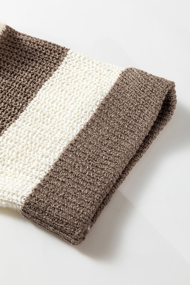 In Your Stride Brown Stripe V - Neck Sweater - Wholesale Accessory Market