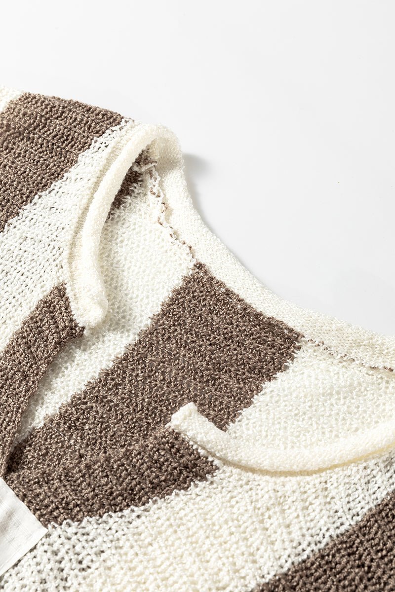 In Your Stride Brown Stripe V - Neck Sweater - Wholesale Accessory Market