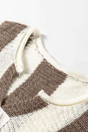 In Your Stride Brown Stripe V - Neck Sweater - Wholesale Accessory Market