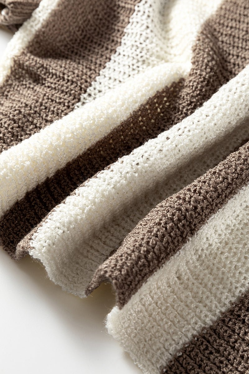 In Your Stride Brown Stripe V - Neck Sweater - Wholesale Accessory Market