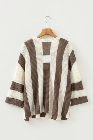 In Your Stride Brown Stripe V - Neck Sweater - Wholesale Accessory Market