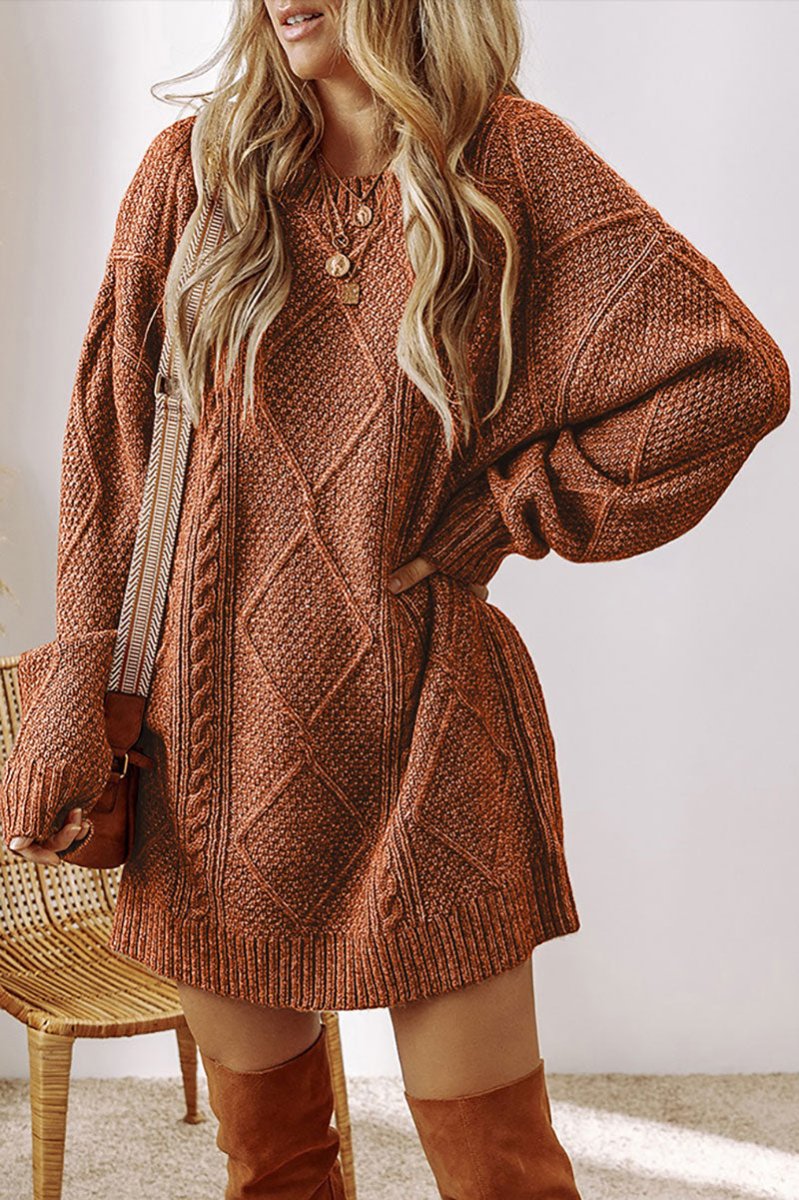 Toronto Twist Coffee Cable Knit Sweater Dress Wholesale Accessory Market