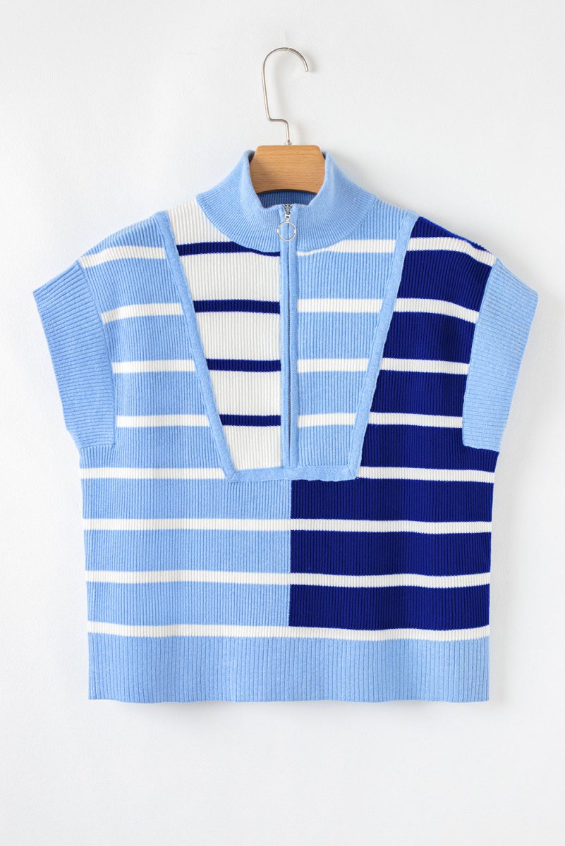 Stamford Sky Blue Stripe Quarter Zip Knit Vest - Wholesale Accessory Market
