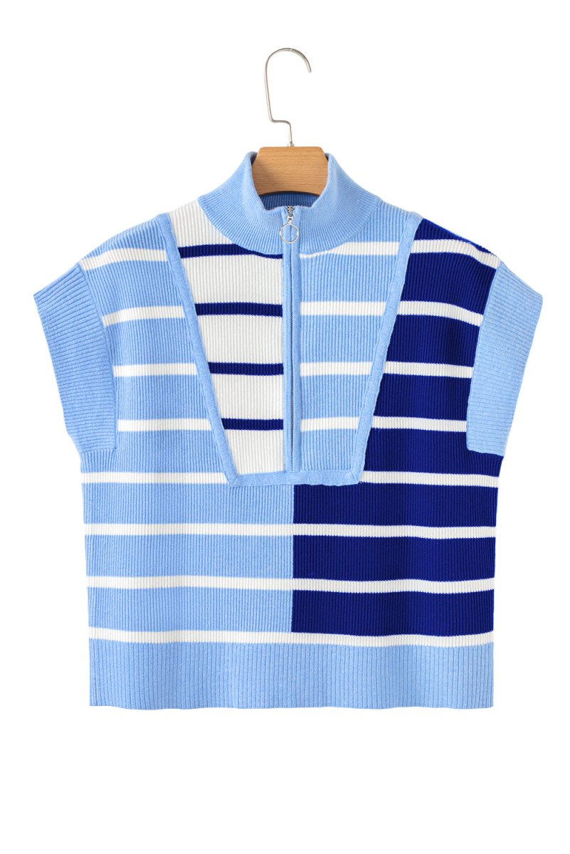 Stamford Sky Blue Stripe Quarter Zip Knit Vest - Wholesale Accessory Market