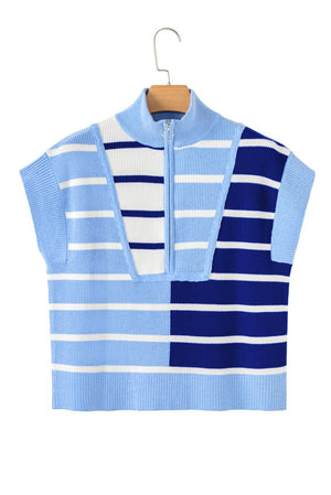 Stamford Sky Blue Stripe Quarter Zip Knit Vest - Wholesale Accessory Market