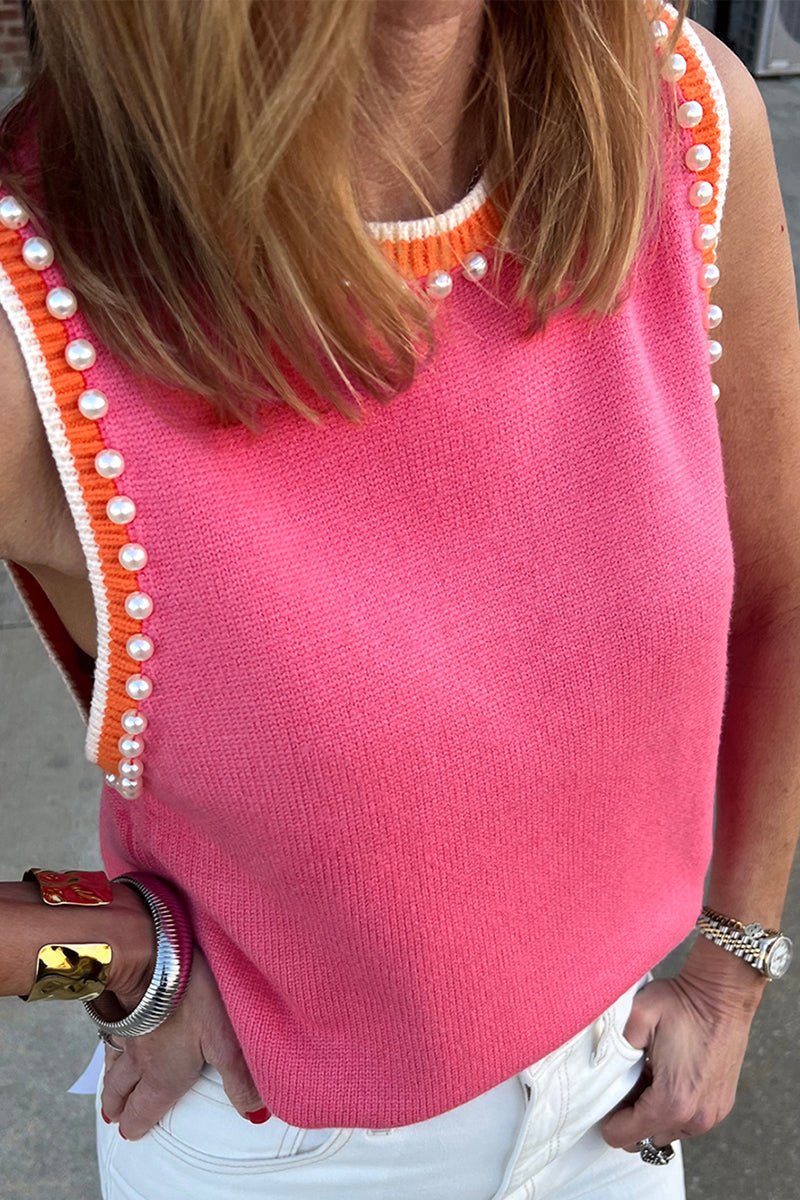 PREORDER! ETA 6/14 Sunrise Serenade Bright Pink Pearl Knit Sleeveless Top **SHIPPING EXPECTED TO BEGIN ON DATE 6/14** - Wholesale Accessory Market