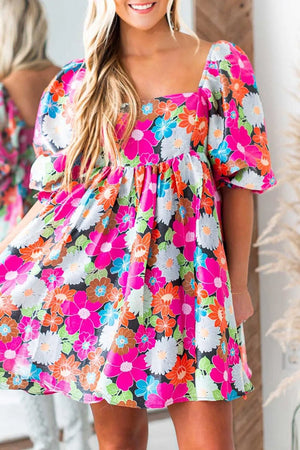 PRE-ORDER! ETA 5/16 Vibrant Floral Puff Sleeve Dress **SHIPPING EXPECTED TO BEGIN ON DATE 5/16** - Wholesale Accessory Market