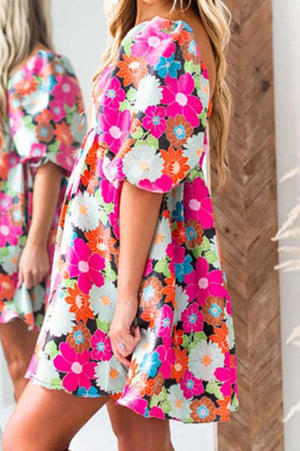 PRE-ORDER! ETA 5/16 Vibrant Floral Puff Sleeve Dress **SHIPPING EXPECTED TO BEGIN ON DATE 5/16** - Wholesale Accessory Market