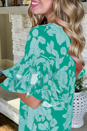 PRE-ORDER! ETA 6/14 Pretty In Petals Green Ruffled Sleeve Floral Dress **SHIPPING EXPECTED TO BEGIN ON DATE 6/14** - Wholesale Accessory Market