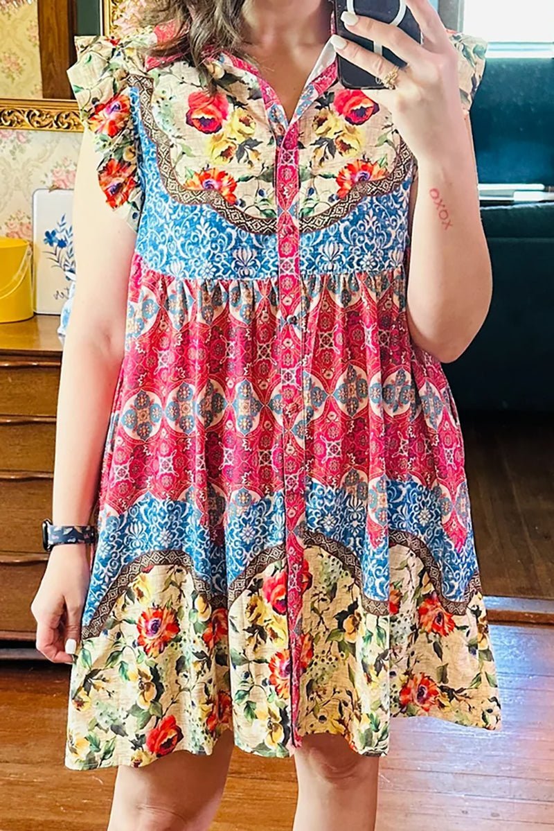 In Your Happy Place Rose Ruffle Mini Dress - Wholesale Accessory Market