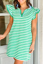 Bayside Brunch Green Stripe Ruffle Sleeve Mini Dress - Wholesale Accessory Market