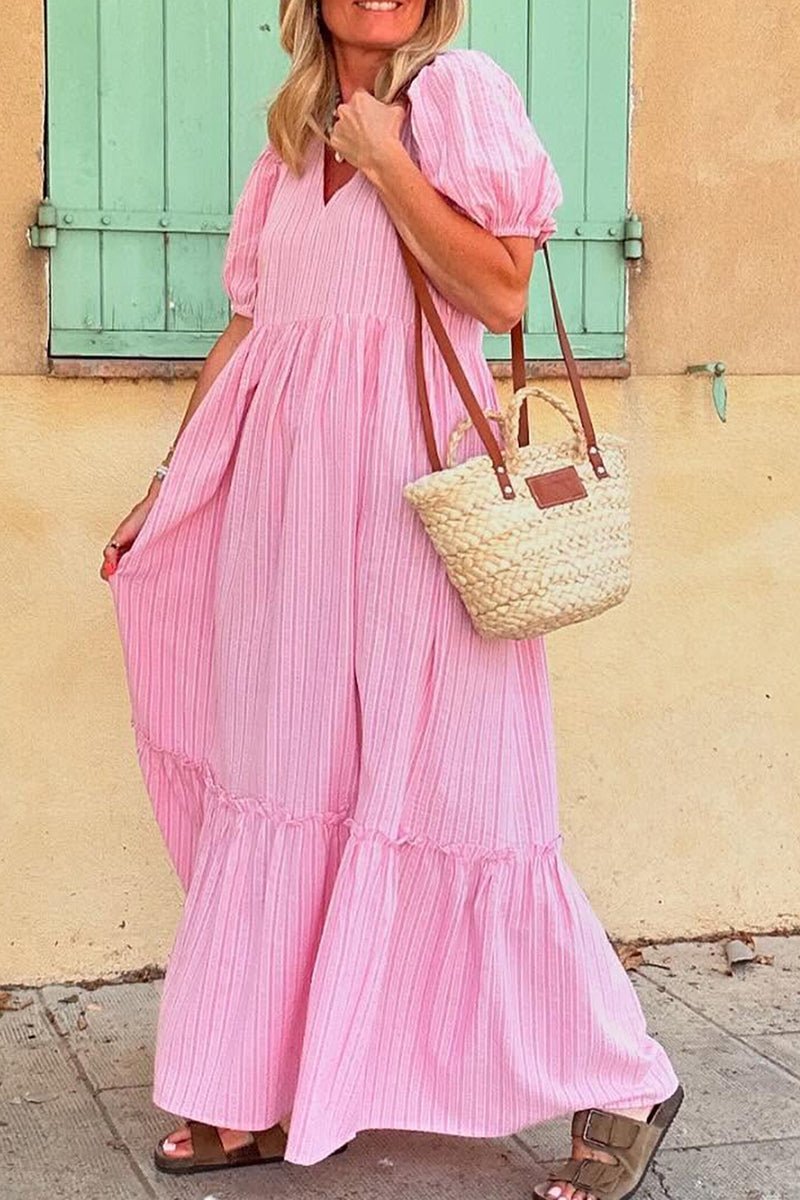 Summer Picnic Pink Striped Maxi Dress - Wholesale Accessory Market