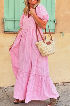 Summer Picnic Pink Striped Maxi Dress - Wholesale Accessory Market