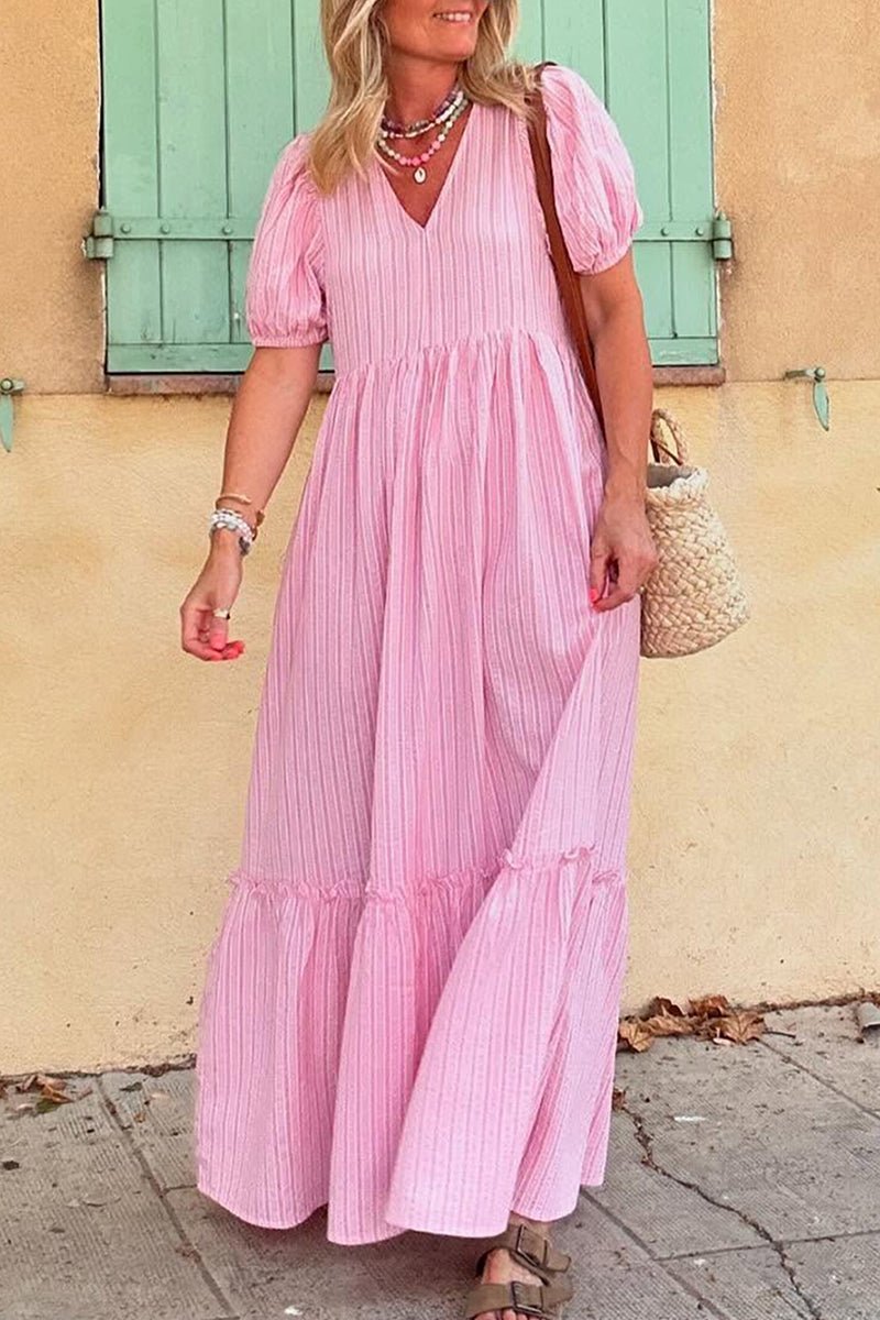 Summer Picnic Pink Striped Maxi Dress - Wholesale Accessory Market