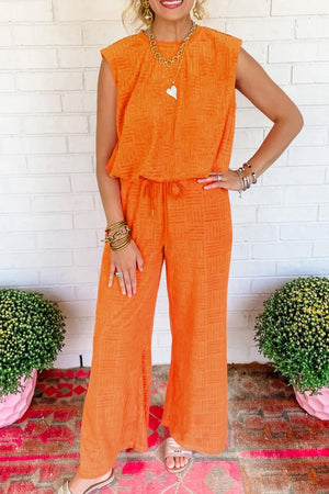 PRE-ORDER! ETA 5/27 Siesta Shores Orange Sleeveless Top and Pants Set **SHIPPING EXPECTED TO BEGIN ON DATE 5/27** - Wholesale Accessory Market
