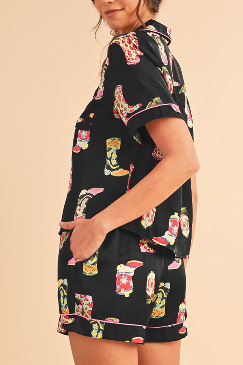 Cowboy Carnival Button - Up Top and Shorts Pajama Set - Wholesale Accessory Market