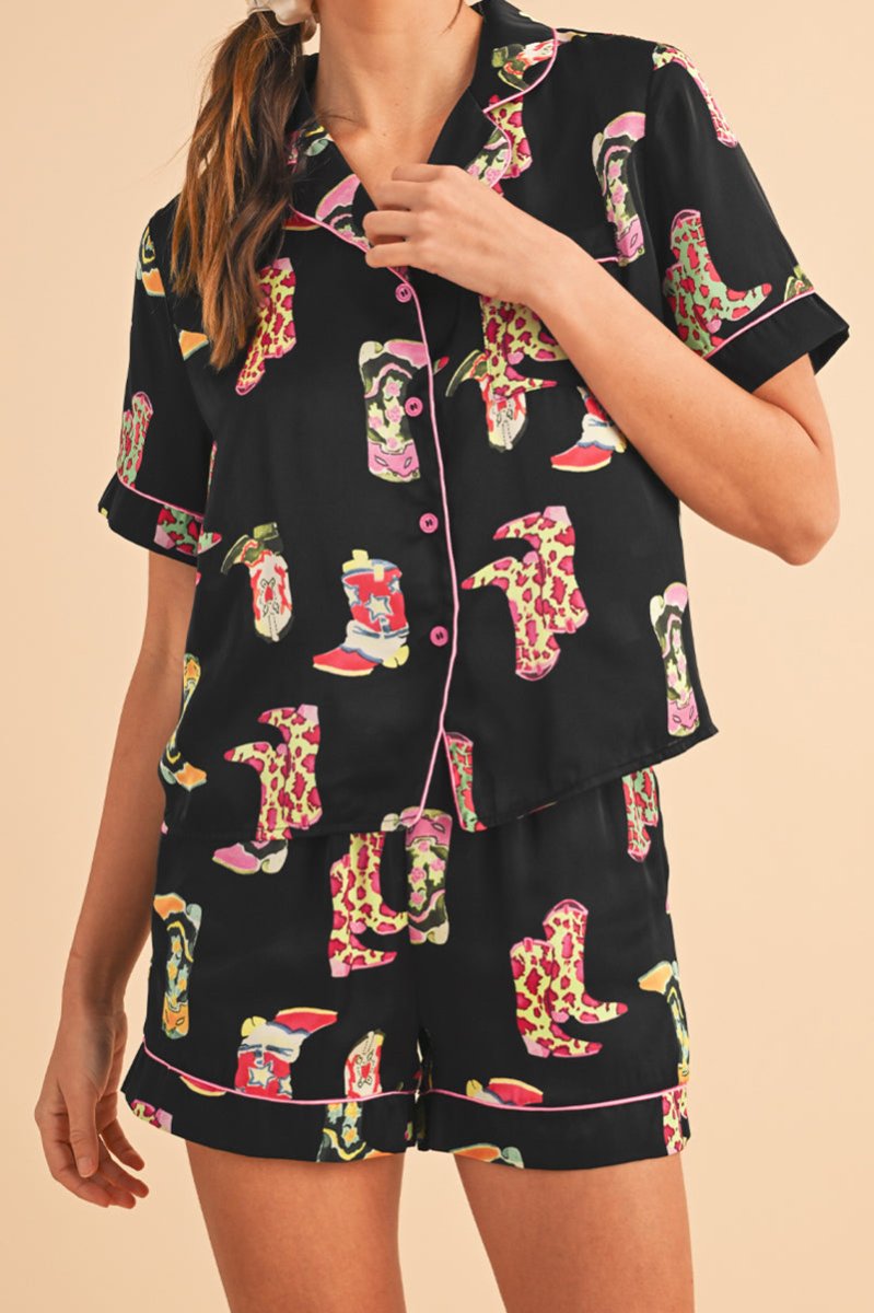 Cowboy Carnival Button - Up Top and Shorts Pajama Set - Wholesale Accessory Market