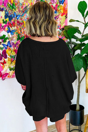 PRE-ORDER! ETA 5/16 Truly Relaxed Black Waffle Knit Oversize Tee and Shorts Set **SHIPPING EXPECTED TO BEGIN ON DATE 5/16** - Wholesale Accessory Market