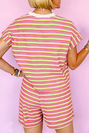 PRE-ORDER! ETA 5/20 Candy Coated Yellow Stripe Tee and Tasseled Drawstring Shorts Set **SHIPPING EXPECTED TO BEGIN ON DATE 5/20** - Wholesale Accessory Market