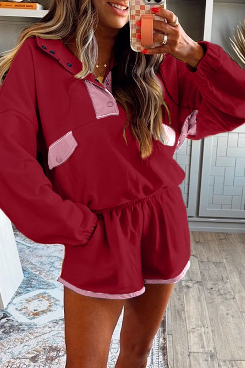 PREORDER! ETA 10/29 Split Decision Red Dahlia Half Button Pullover and Shorts Set **SHIPPING EXPECTED TO BEGIN ON DATE 10/29** - Wholesale Accessory Market