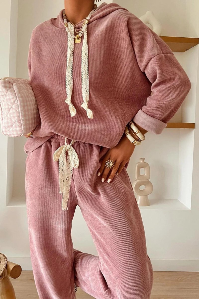 PREORDER! ETA 10/30 Laid Back Club Rose Tan Corduroy Hoodie & Pants Set **SHIPPING EXPECTED TO BEGIN ON DATE 10/30** - Wholesale Accessory Market