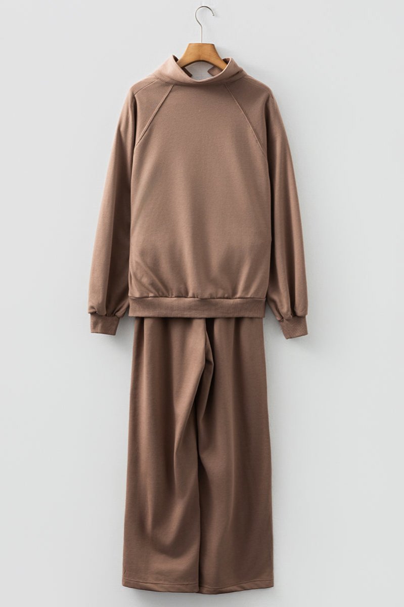Snow Day Style Dark Khaki V - Neck Pullover and Sweatpants Set - Wholesale Accessory Market