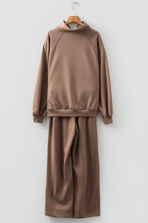 Snow Day Style Dark Khaki V - Neck Pullover and Sweatpants Set - Wholesale Accessory Market