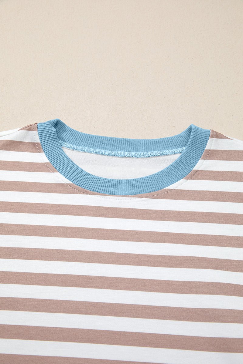 Portside Lounge Khaki Stripe Oversized Pullover and Shorts Set - Wholesale Accessory Market