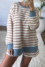Portside Lounge Khaki Stripe Oversized Pullover and Shorts Set - Wholesale Accessory Market