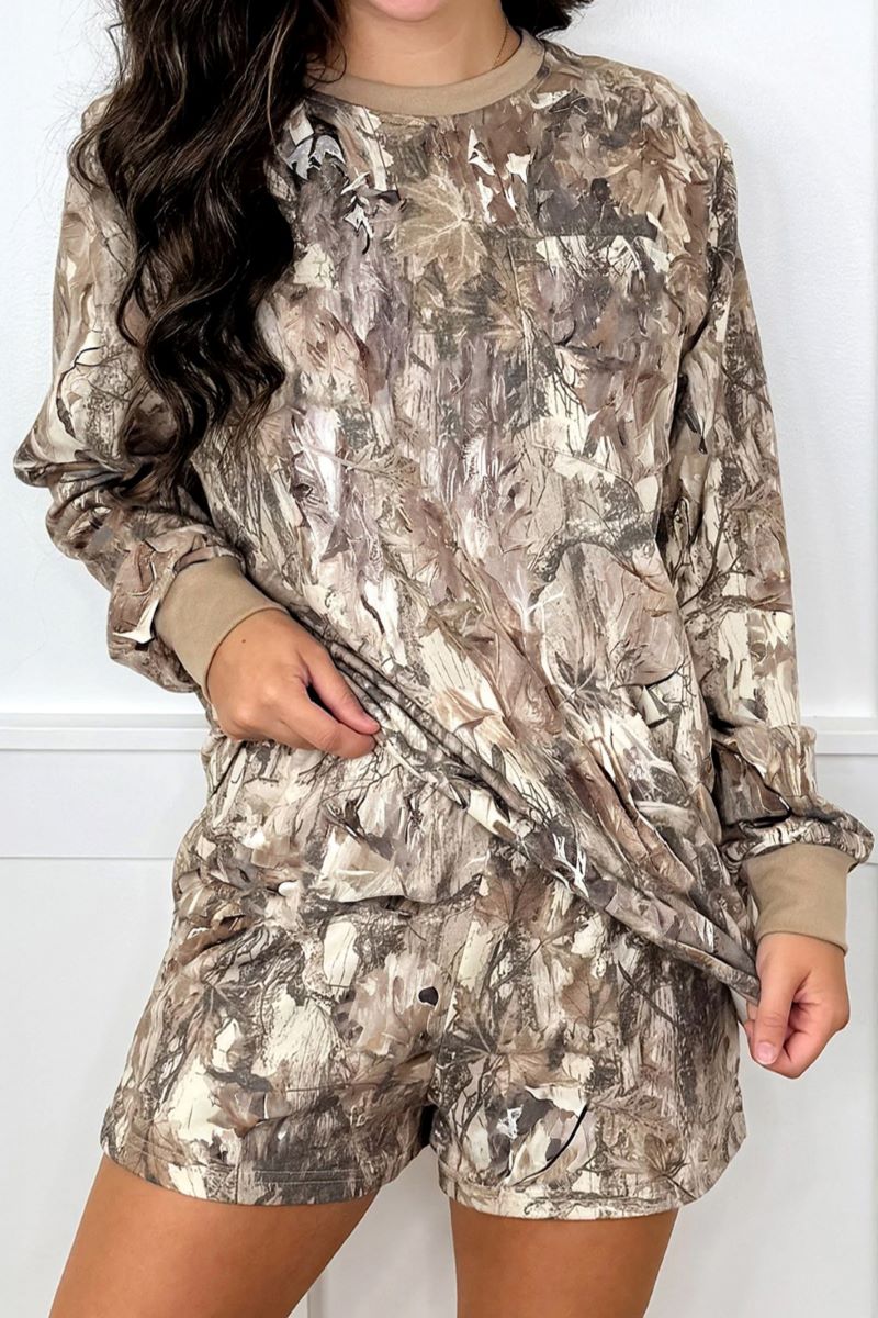 PREORDER! ETA 12/3 Into the Woods Khaki Pullover and Shorts Set **SHIPPING EXPECTED TO BEGIN ON DATE 12/3** - Wholesale Accessory Market