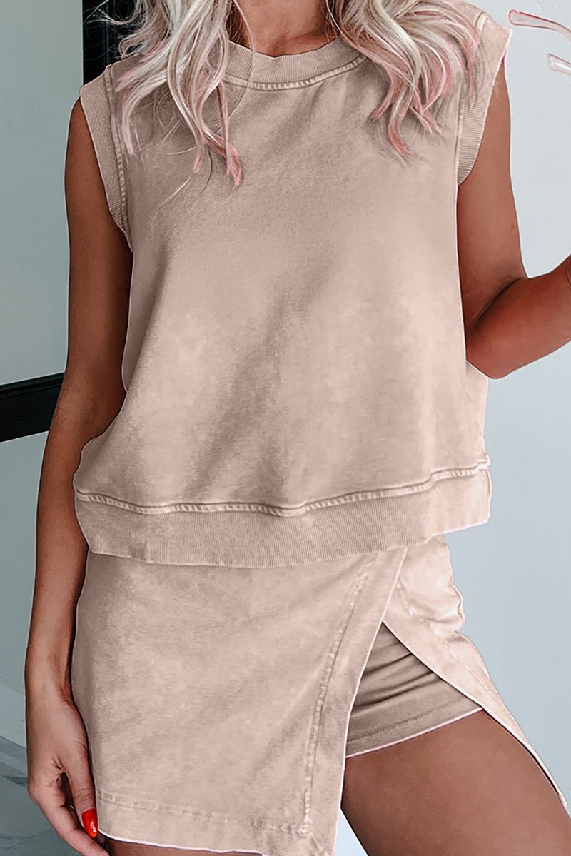 PREORDER! ETA 6/20 Beyond Limits Smoke Gray Mineral Wash Sleeveless Top & Split Skort Set **SHIPPING EXPECTED TO BEGIN ON DATE 6/20** - Wholesale Accessory Market