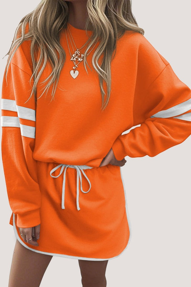 Sideline Sweetheart Orange Pullover and Mini Skirt Set - Wholesale Accessory Market