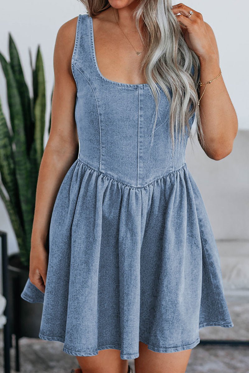PREORDER! ETA 6/14 Perfect Afternoon Light Wash Denim Dress **SHIPPING EXPECTED TO BEGIN ON DATE 6/14** - Wholesale Accessory Market