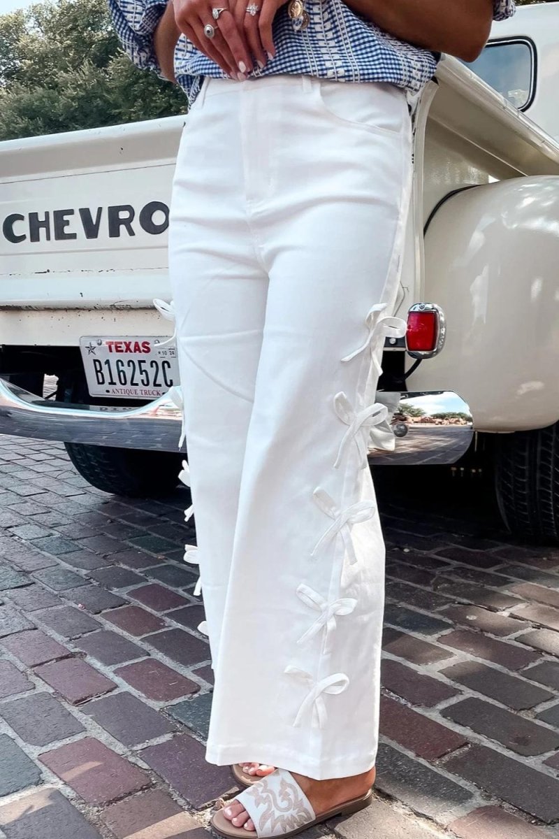 PREORDER! ETA 10/22 The Lily White Side Bows Straight Leg Loose Jeans **SHIPPING EXPECTED TO BEGIN ON DATE 10/22** - Wholesale Accessory Market