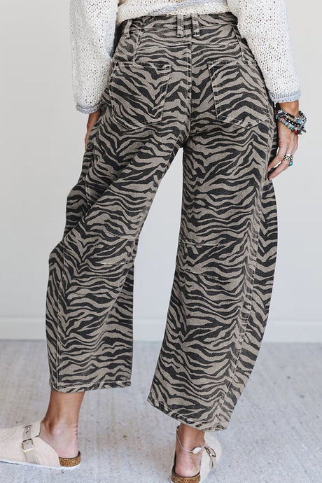 Savanna Gray Zebra Wide Leg Jeans - Wholesale Accessory Market