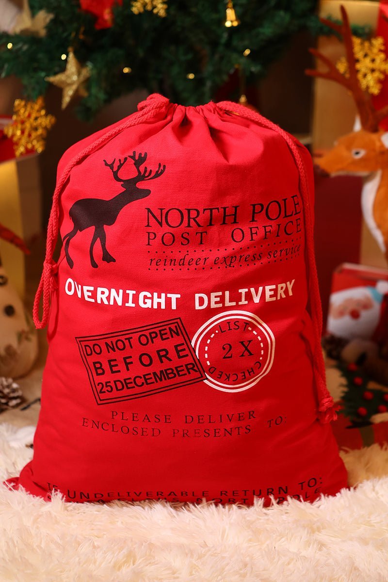 Red North Pole Post Office Linen Gift Bag - Wholesale Accessory Market