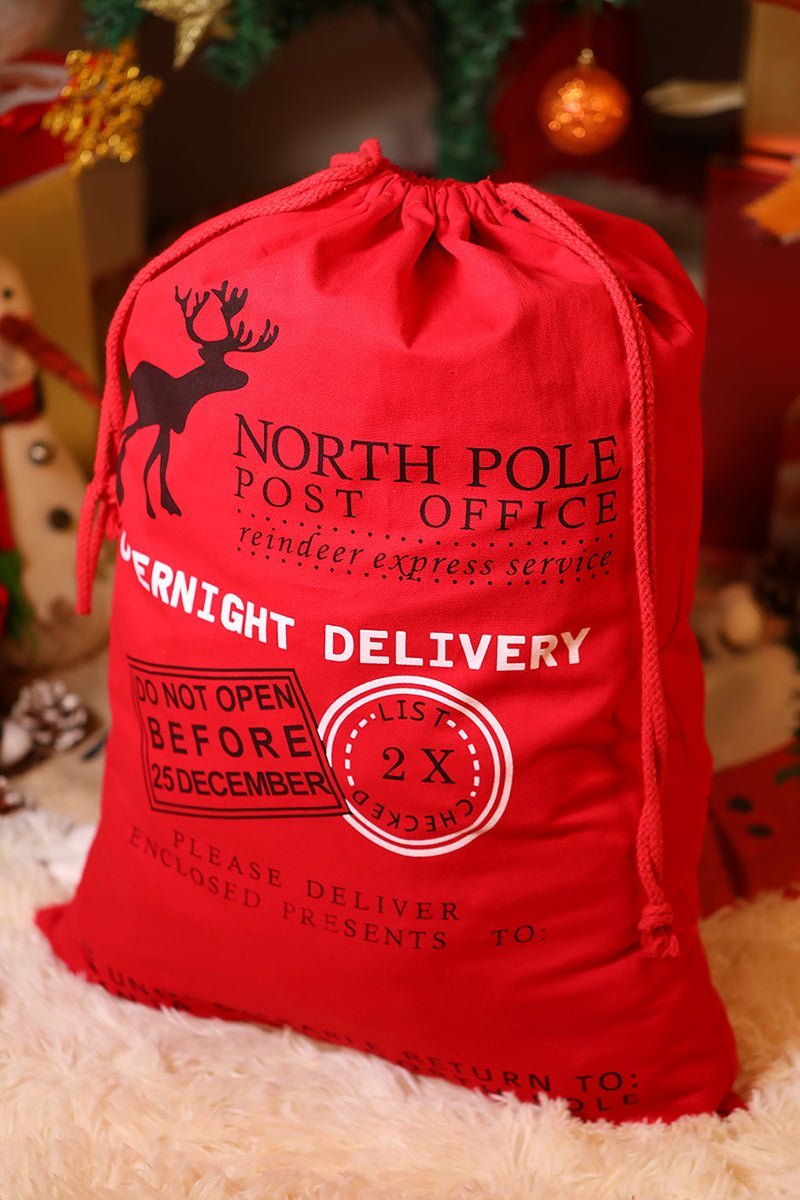 Red North Pole Post Office Linen Gift Bag - Wholesale Accessory Market