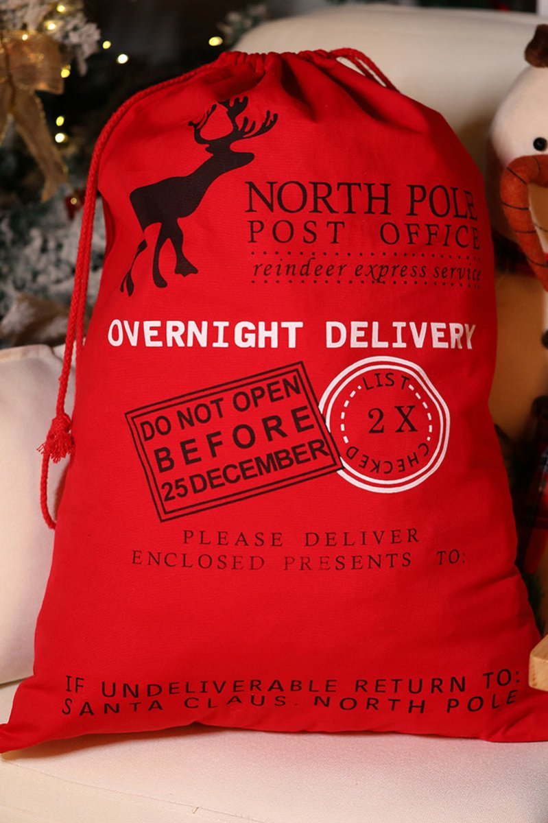 Red North Pole Post Office Linen Gift Bag - Wholesale Accessory Market