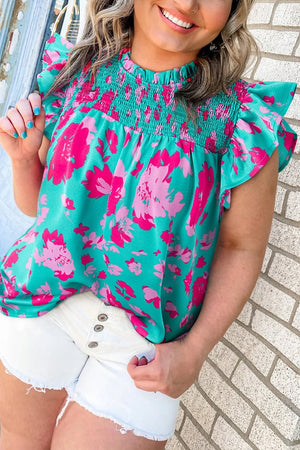 PRE-ORDER! ETA 5/16 Plus Size Summer Melody Green Floral Ruffled Flutter Sleeve Blouse **SHIPPING EXPECTED TO BEGIN ON DATE 5/16** - Wholesale Accessory Market