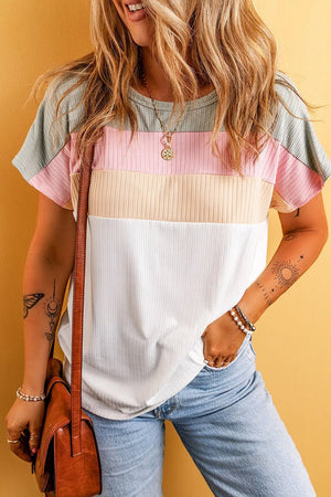 PRE-ORDER! ETA 5/16 Plus Size Summer Smiles Colorblock White Ribbed Top **SHIPPING EXPECTED TO BEGIN ON DATE 5/16** - Wholesale Accessory Market