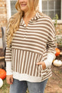 Plus Size Falling in Line Brown Stripe Henley Hoodie - Wholesale Accessory Market