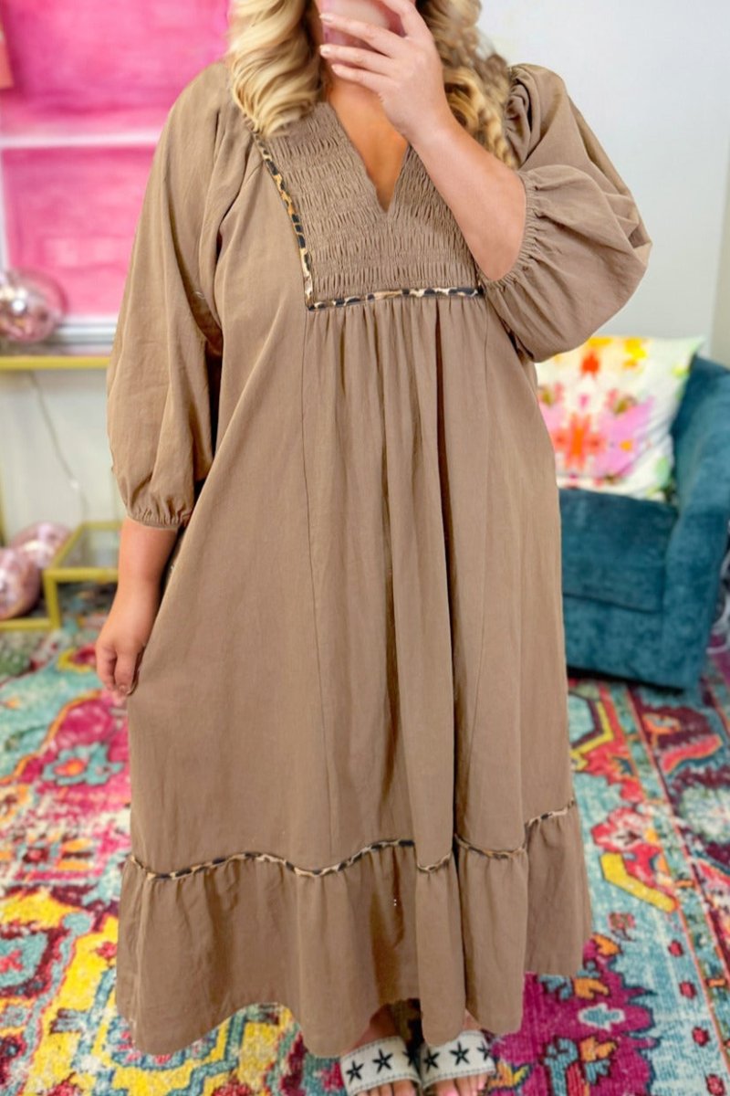 PREORDER! ETA 10/30 Plus Size Tamed Beauty Chesnut Smocked Dress **SHIPPING EXPECTED TO BEGIN ON DATE 10/30** - Wholesale Accessory Market