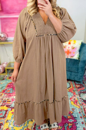 PREORDER! ETA 10/30 Plus Size Tamed Beauty Chesnut Smocked Dress **SHIPPING EXPECTED TO BEGIN ON DATE 10/30** - Wholesale Accessory Market