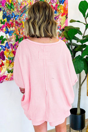 PRE-ORDER! ETA 5/16 Plus Size Casual Day Pink Ribbed Tee and Shorts Set **SHIPPING EXPECTED TO BEGIN ON DATE 5/16** - Wholesale Accessory Market