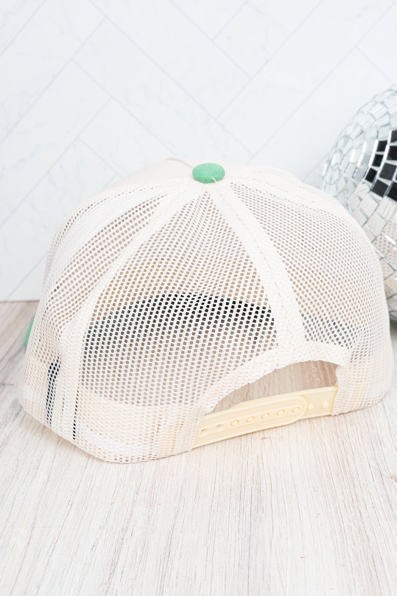 Tipsy Embroidered Tan and Kelly Green Suede Bill Trucker Hat - Wholesale Accessory Market