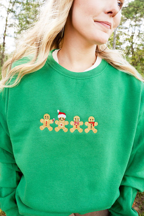 Embroidered Gingerbread Christmas Heavy Blend Crew Sweatshirt - Wholesale Accessory Market