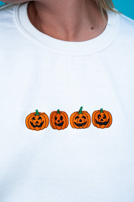 Embroidered Jack - O'Lantern Friends Heavy - weight Crew Sweatshirt - Wholesale Accessory Market