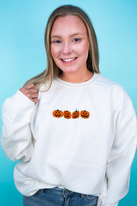 Embroidered Jack - O'Lantern Friends Heavy - weight Crew Sweatshirt - Wholesale Accessory Market