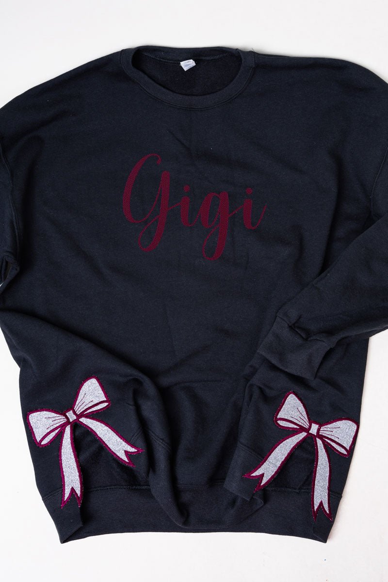 Black You Design It Embroidered Side Bows Heavy - weight Crew Sweatshirt - Wholesale Accessory Market