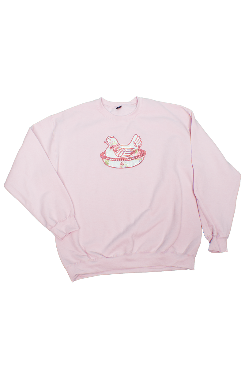 Farmstead Floral Hen On A Nest Applique Heavy Blend Crew Sweatshirt *Choose Thread Color - Wholesale Accessory Market